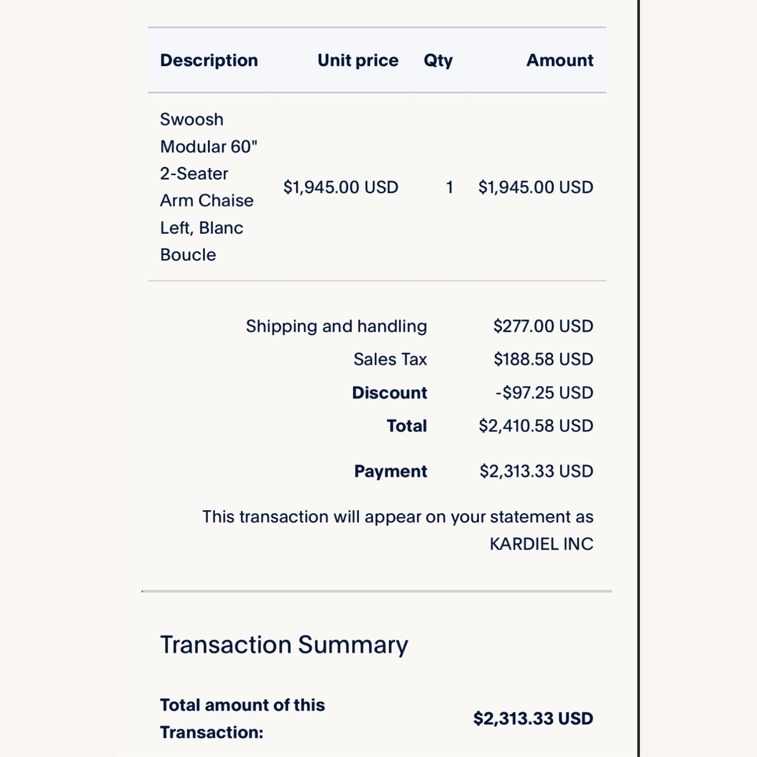 Kardiel Swoosh White Boucle Loveseat - image-6
