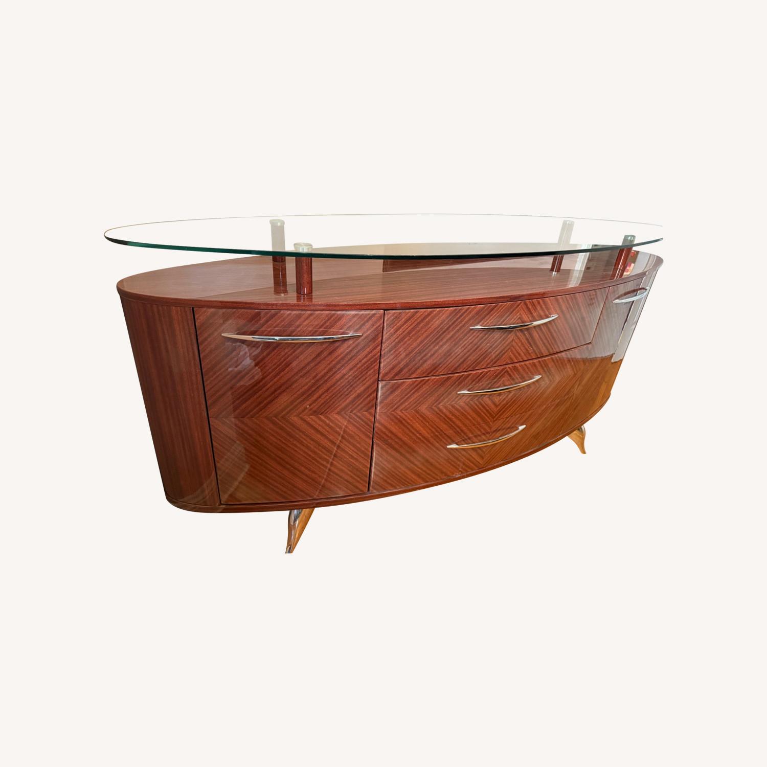 Dark Brown, Glass Top Buffet / Credenza - image-0