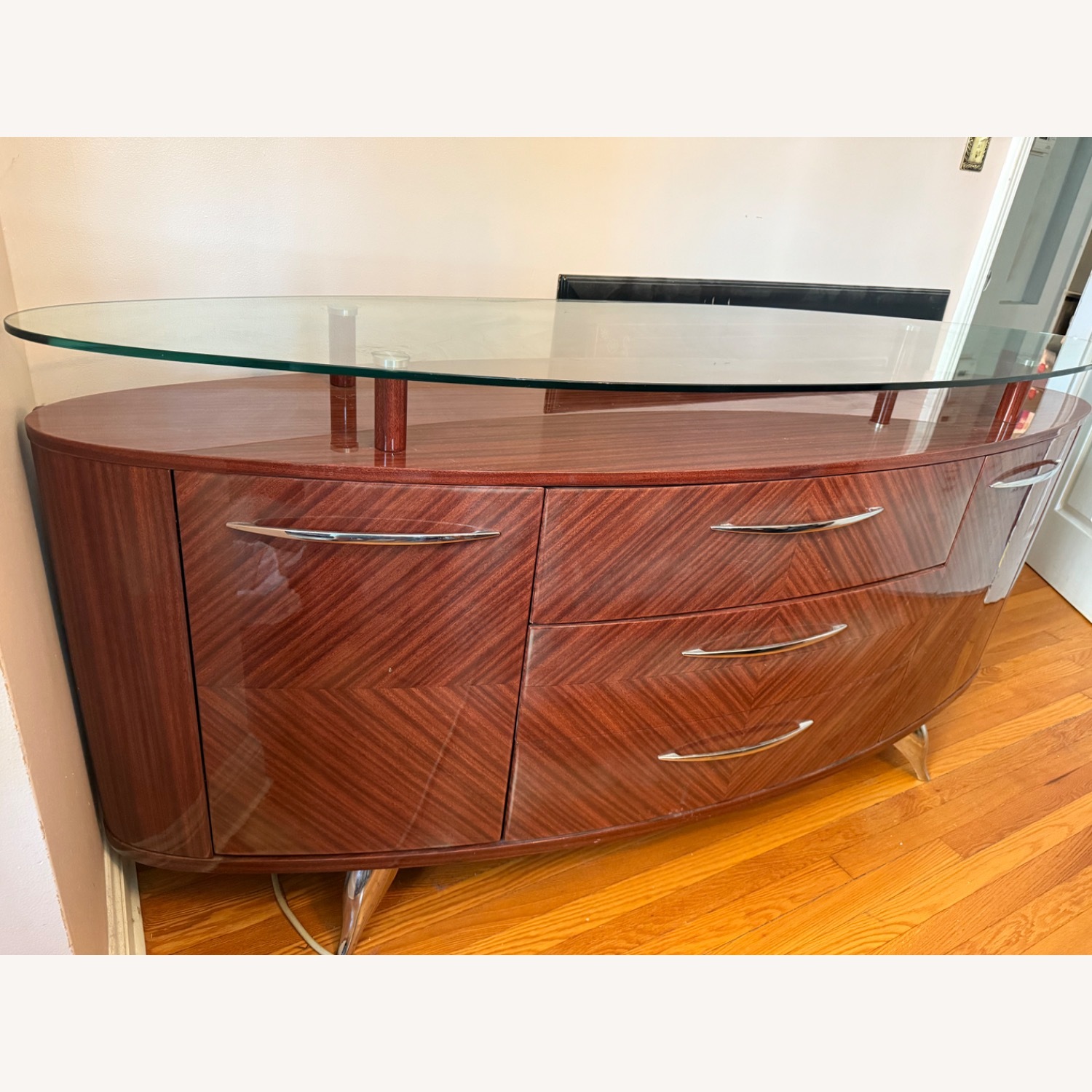 Dark Brown, Glass Top Buffet / Credenza - image-1