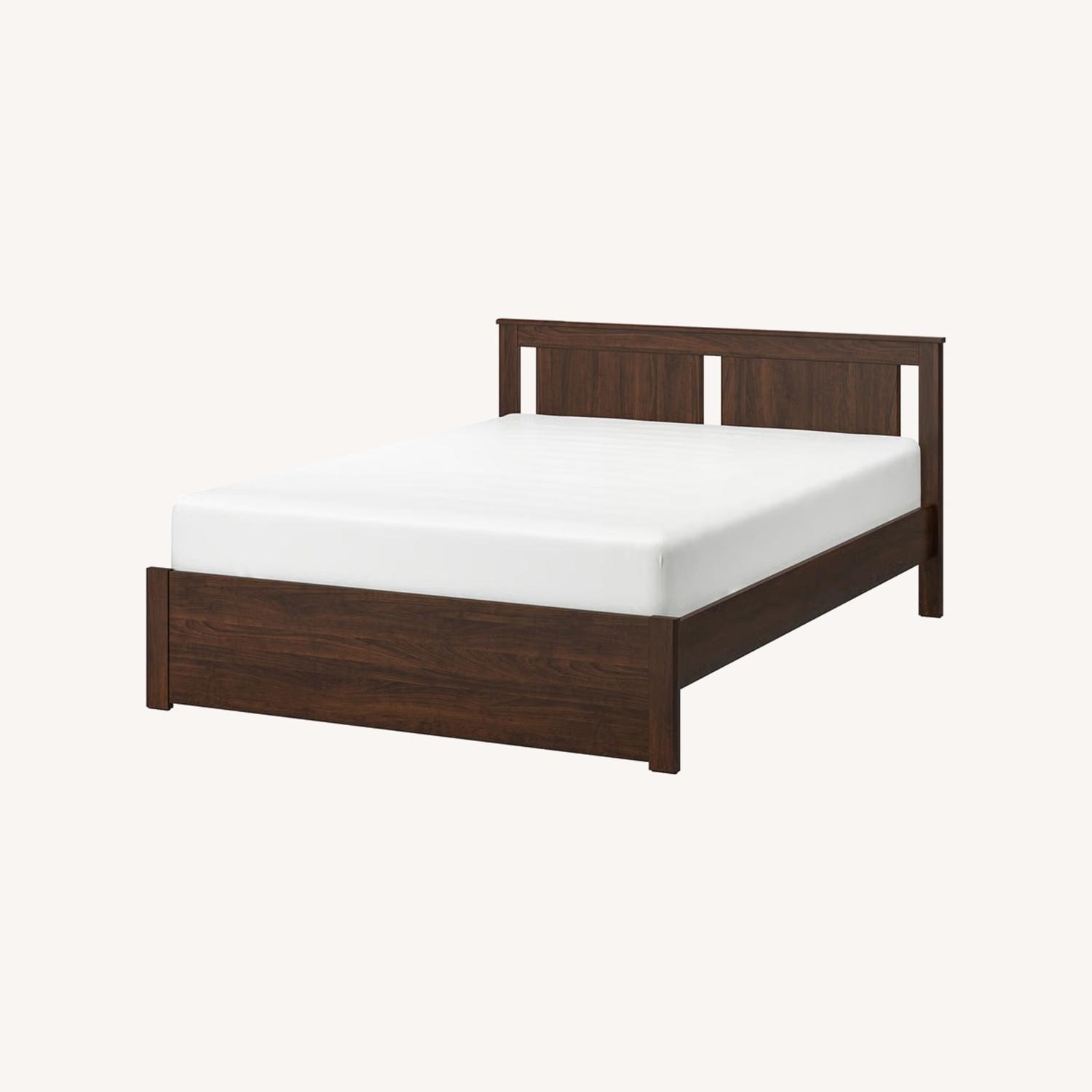 IKEA Songesand Dark Brown Wood Queen Bed - image-0