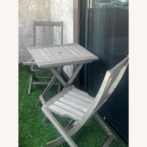 Used Pottery Barn Indio Eucalyptus Light Gray Wood Patio Furniture for sale on AptDeco