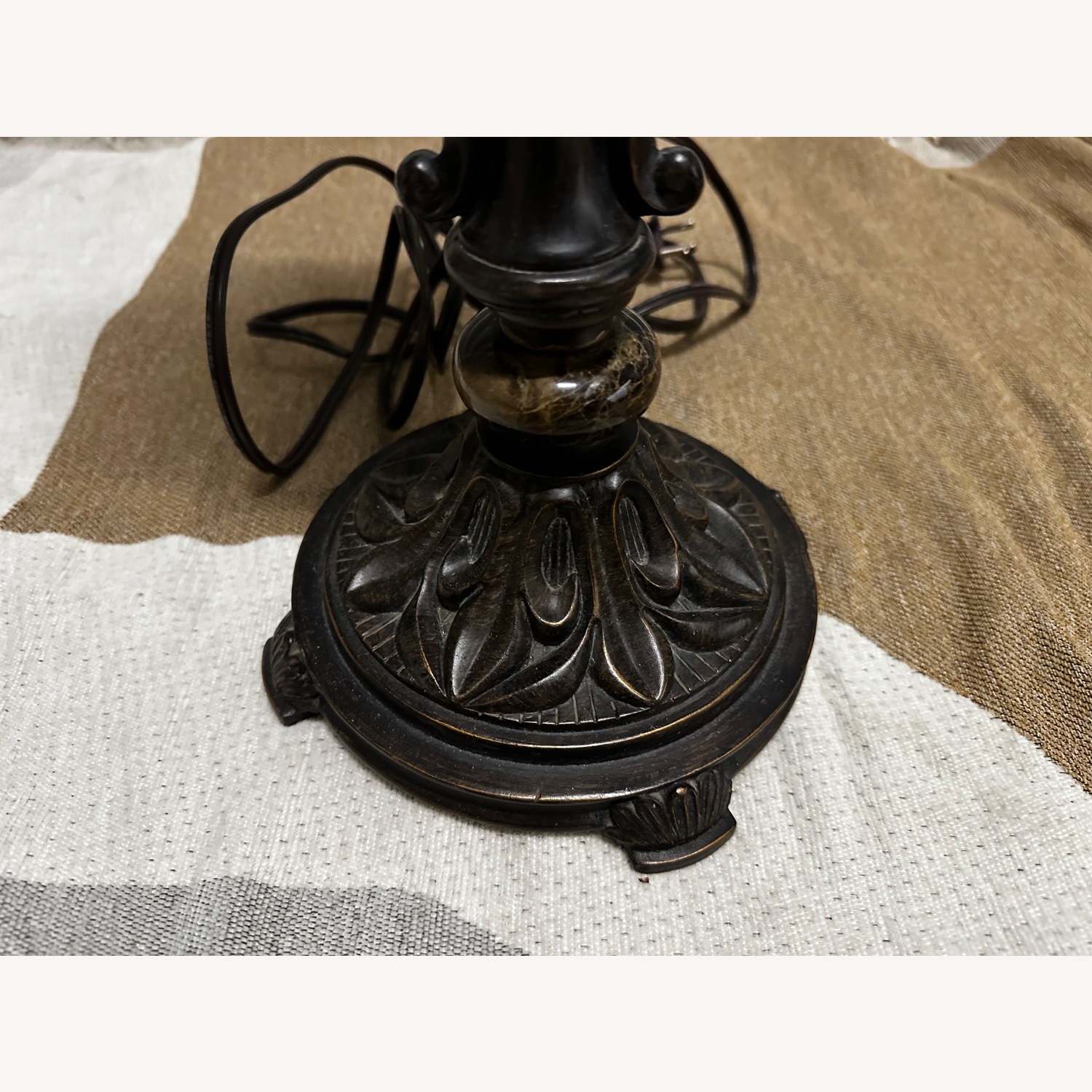 Vintage Table Lamp with Amber Glass Shade - image-2