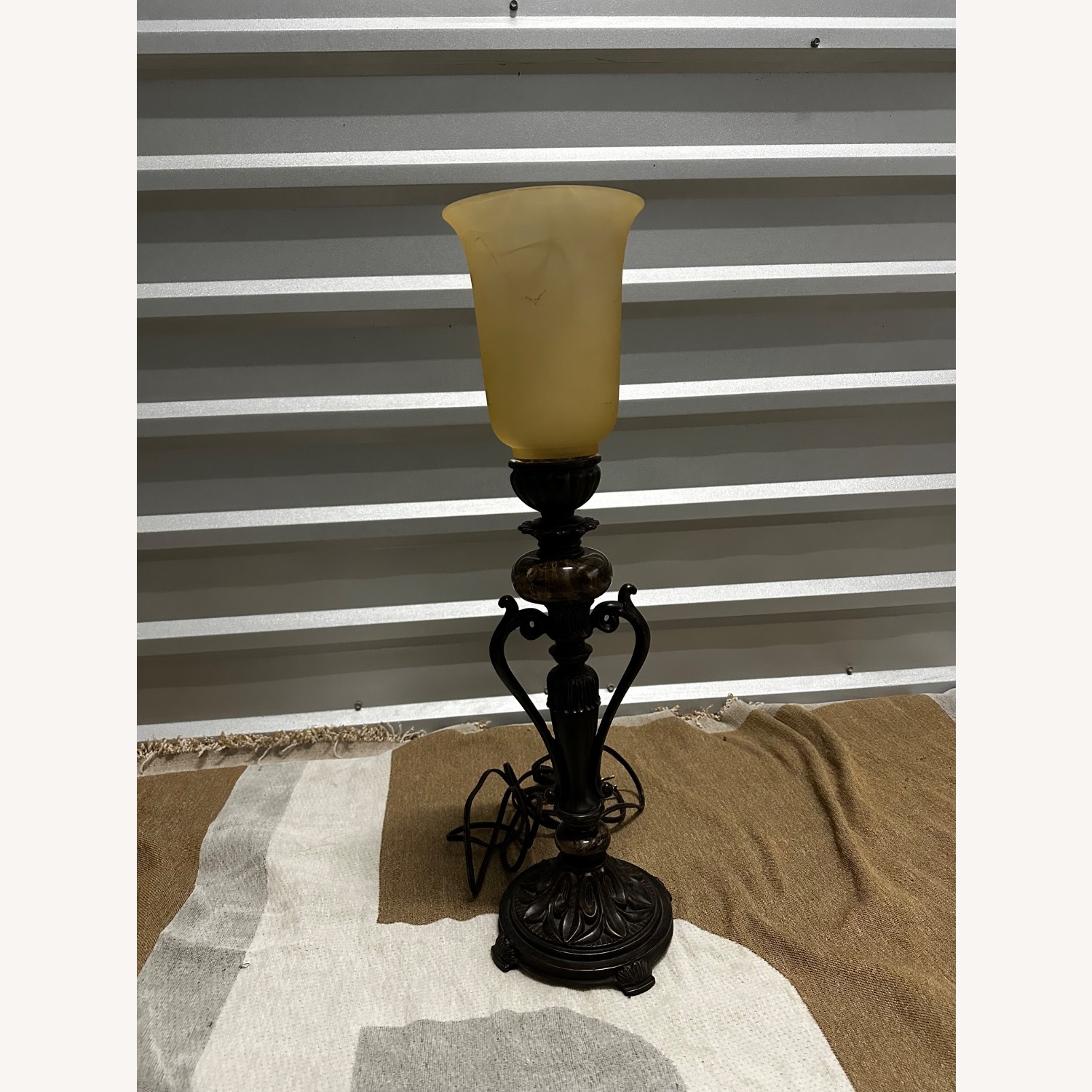 Vintage Table Lamp with Amber Glass Shade - image-0