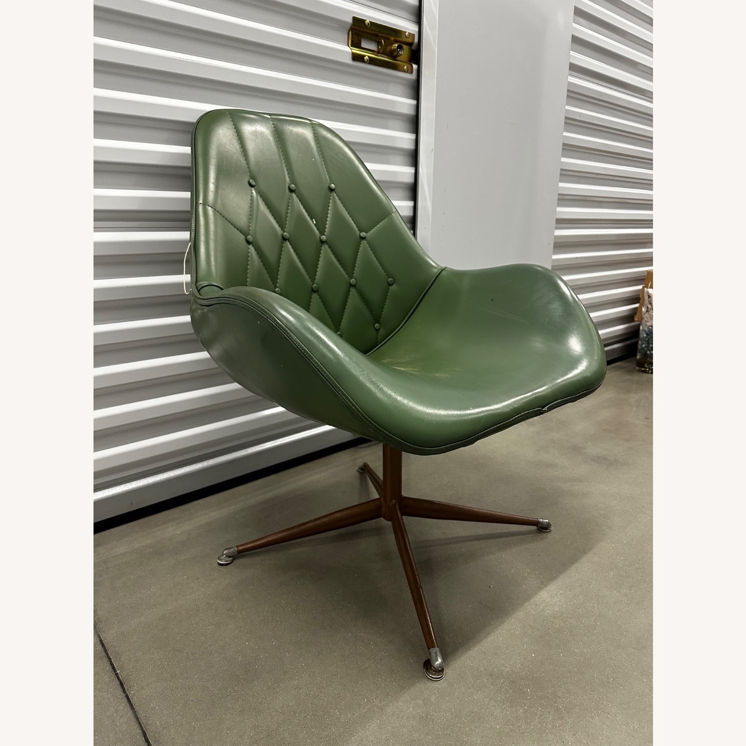 Mid-Century Green Vinyl Swivel Lounge Chair - image-4