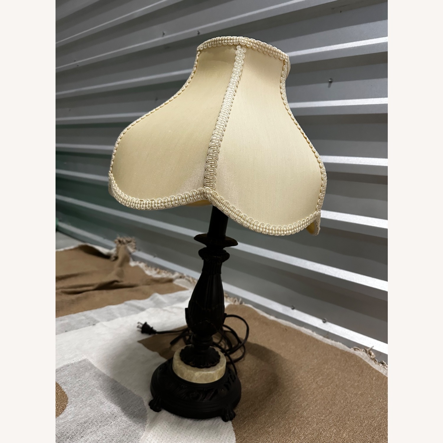Vintage Table Lamp with Scalloped Fabric Shade - image-2