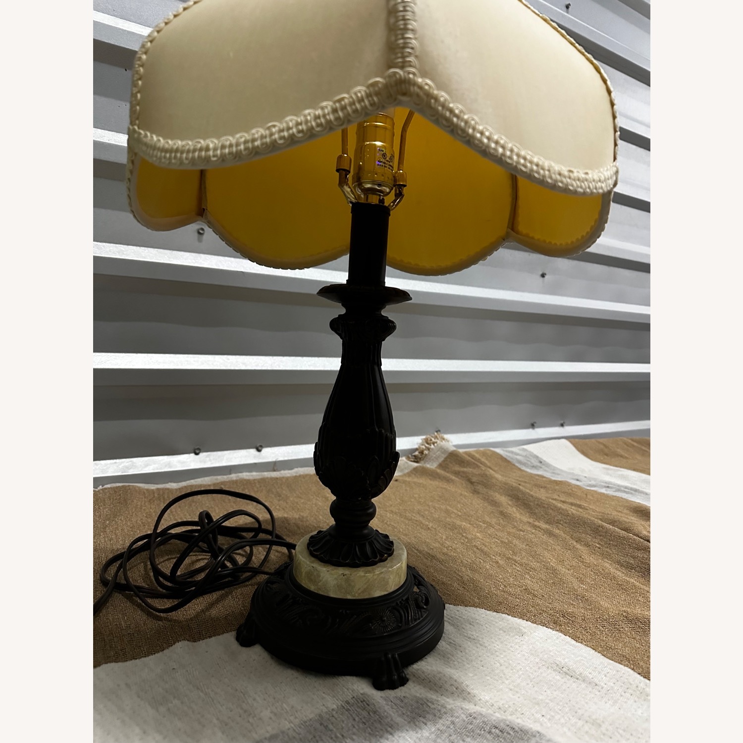Vintage Table Lamp with Scalloped Fabric Shade - image-3