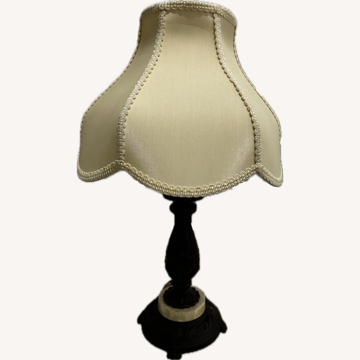 Vintage Table Lamp with Scalloped Fabric Shade - image-0