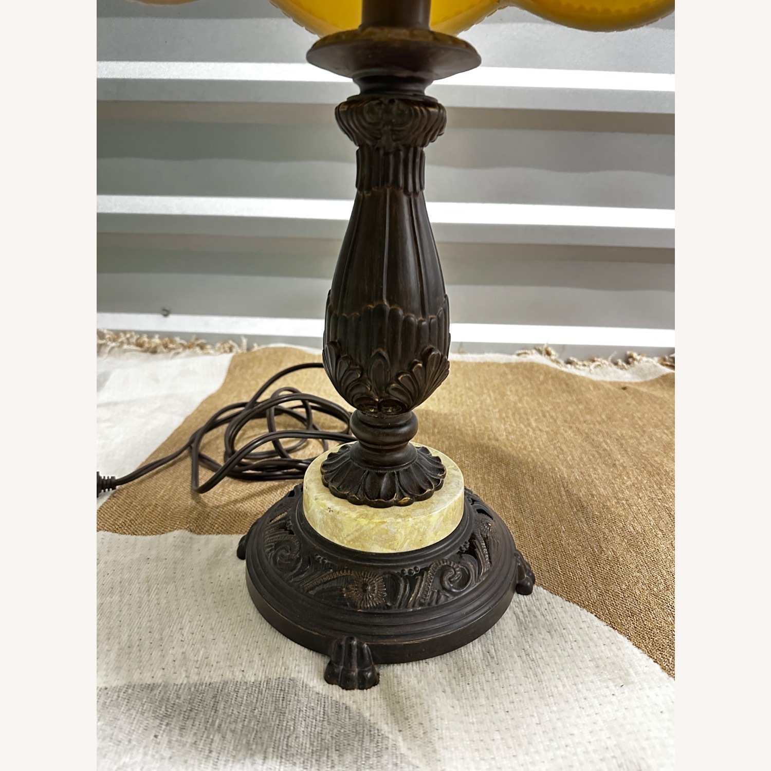 Vintage Table Lamp with Scalloped Fabric Shade - image-4