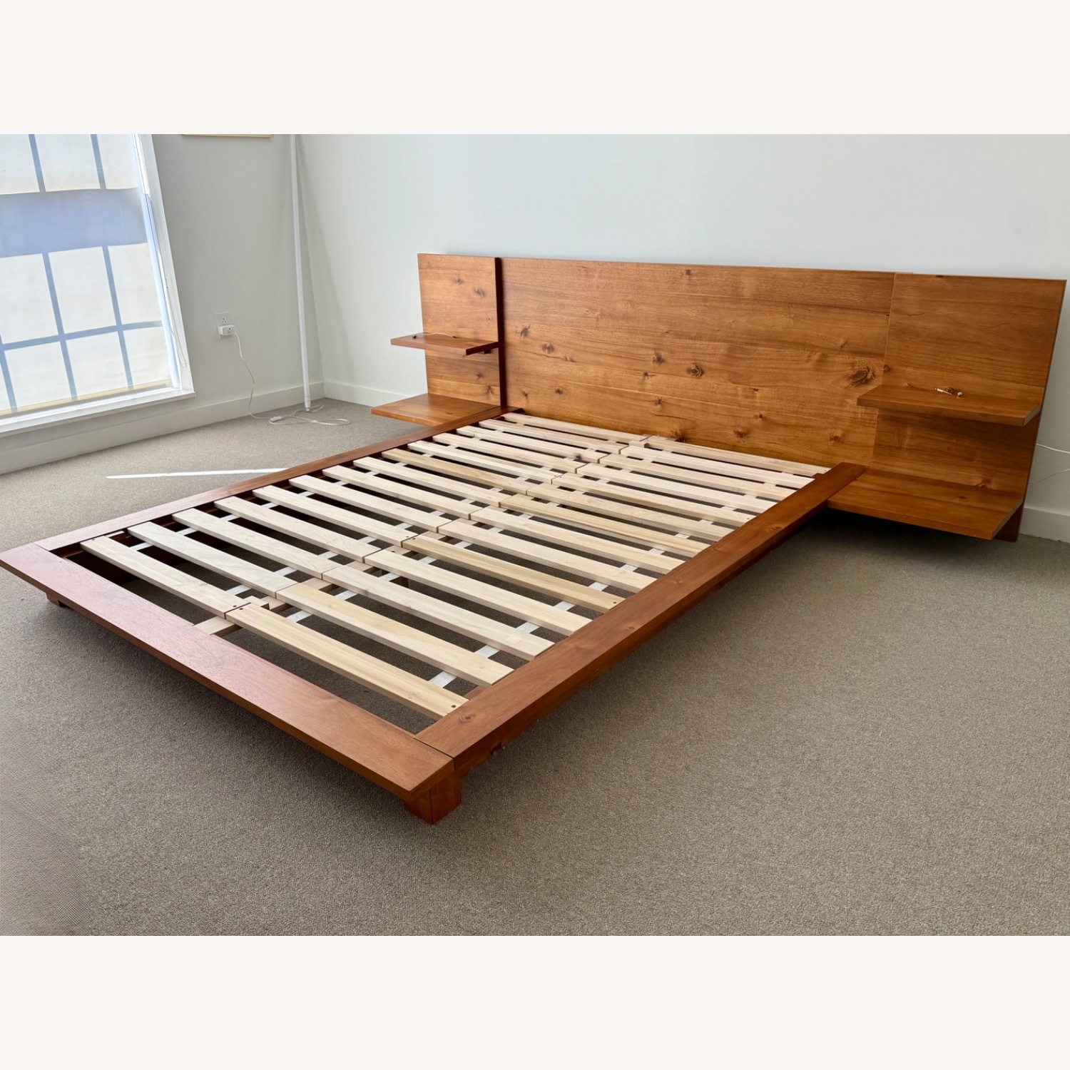 CB2 Acacia Wood Platform With Nightstands - image-1