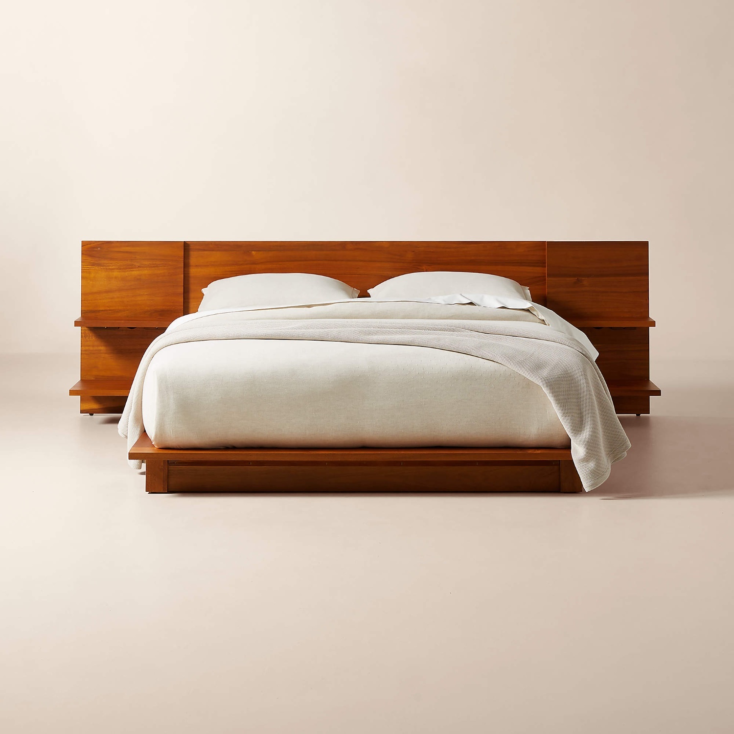 CB2 Acacia Wood Platform With Nightstands - image-0