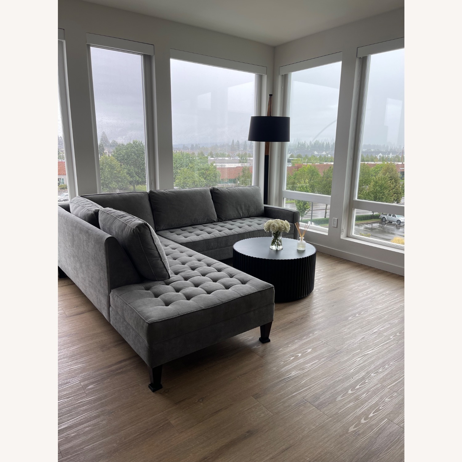 Z Gallerie Vapor Grey Chaise Daybed Sectional Sofa - image-8