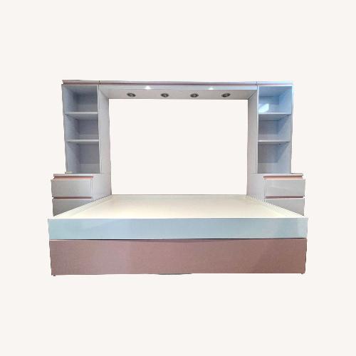 Used Custom Pink & White Twin Trundle Bed Set for sale on AptDeco