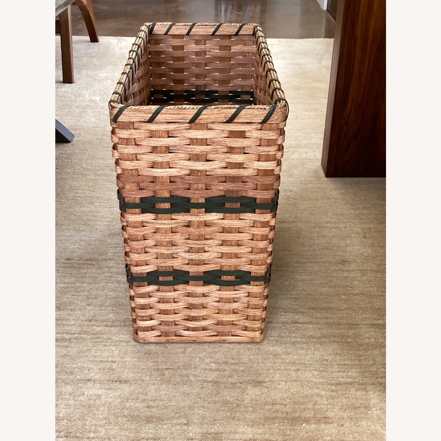 Natural Wicker Basket with Green Accents  - image-2