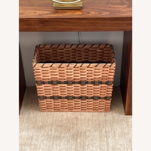 Used Natural Wicker Basket with Green Accents for sale on AptDeco
