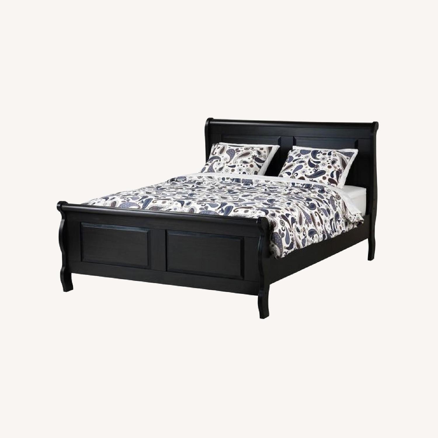 IKEA Hasselvika Queen Size Wood Sleigh Bed Frame W Bed Base - image-0