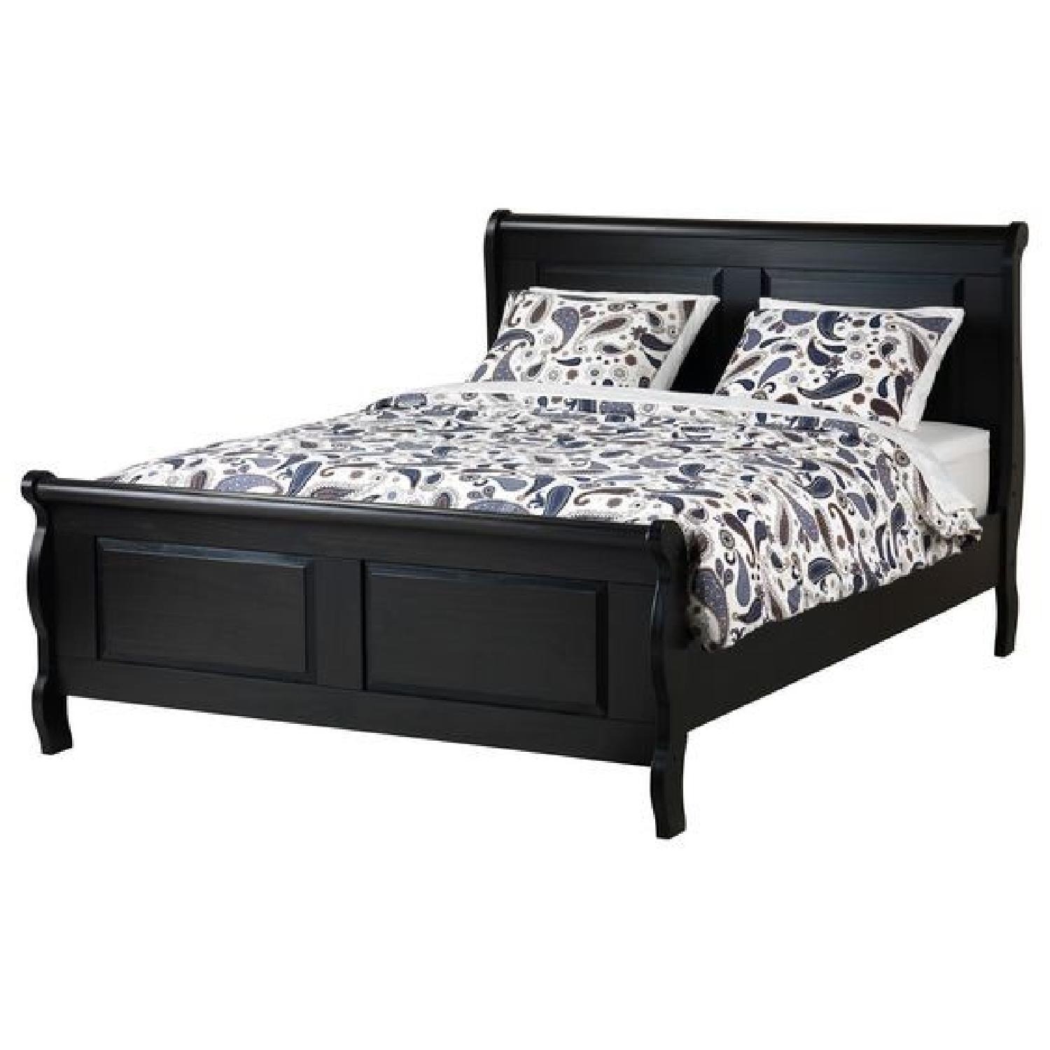 IKEA Hasselvika Queen Size Wood Sleigh Bed Frame W Bed Base - image-1