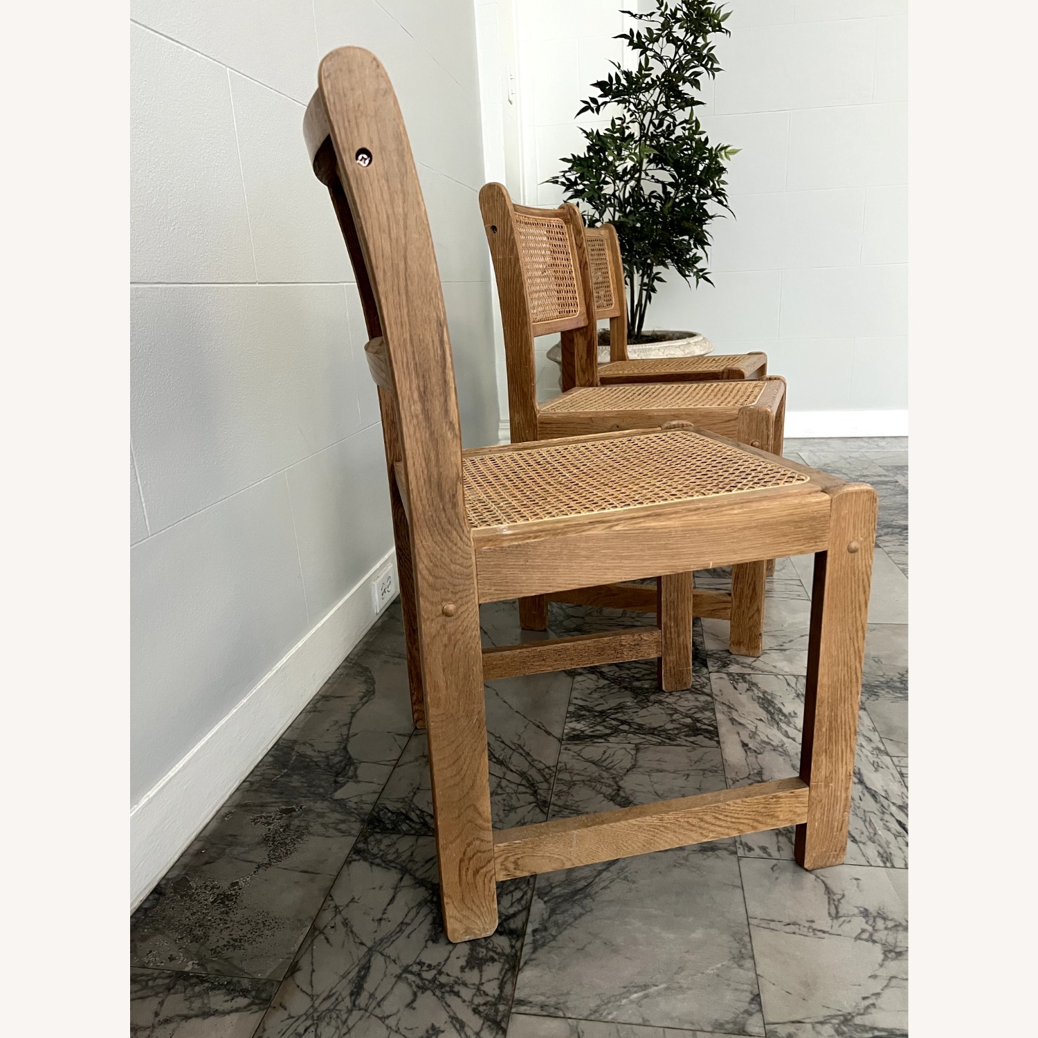 80s Postmodern Oak Cane Dining Chairs - AptDeco