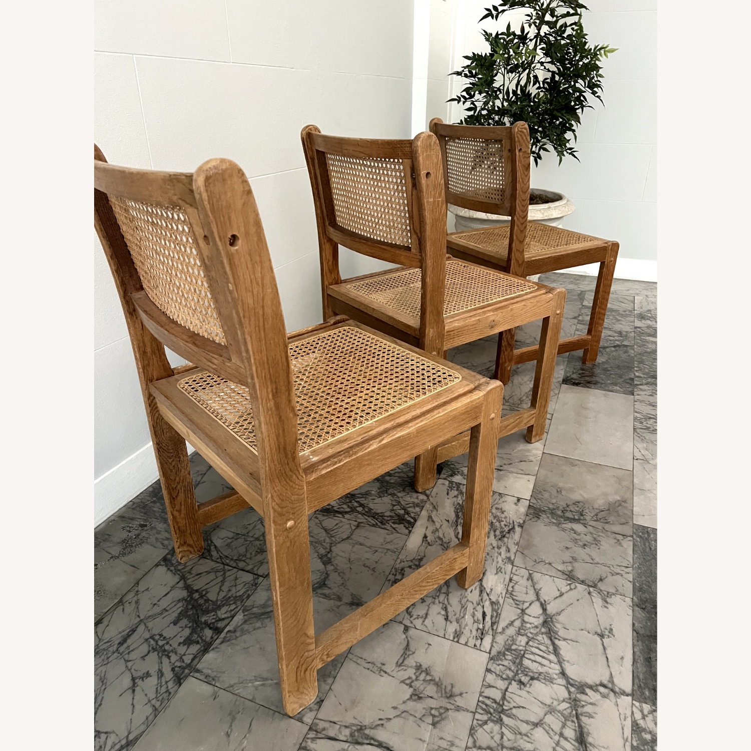 80s Postmodern Oak Cane Dining Chairs - AptDeco