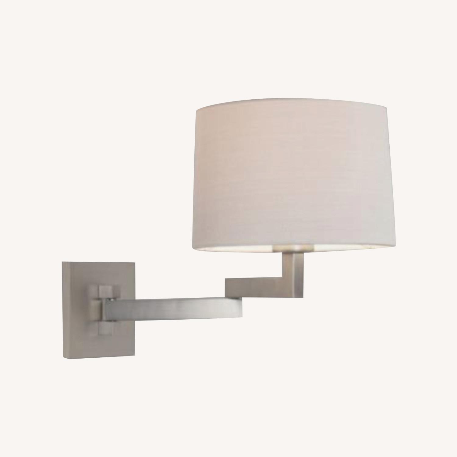 Designer Brushed Nickel Sconce With Linen Shade - image-0