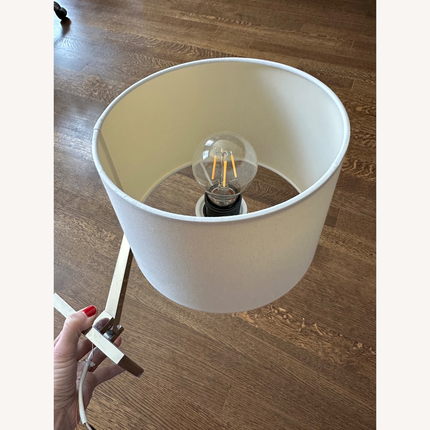 Designer Brushed Nickel Sconce With Linen Shade - image-4