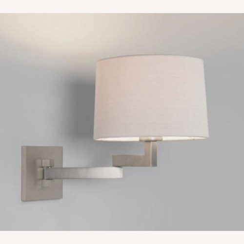 Used Designer Brushed Nickel Sconce With Linen Shade for sale on AptDeco