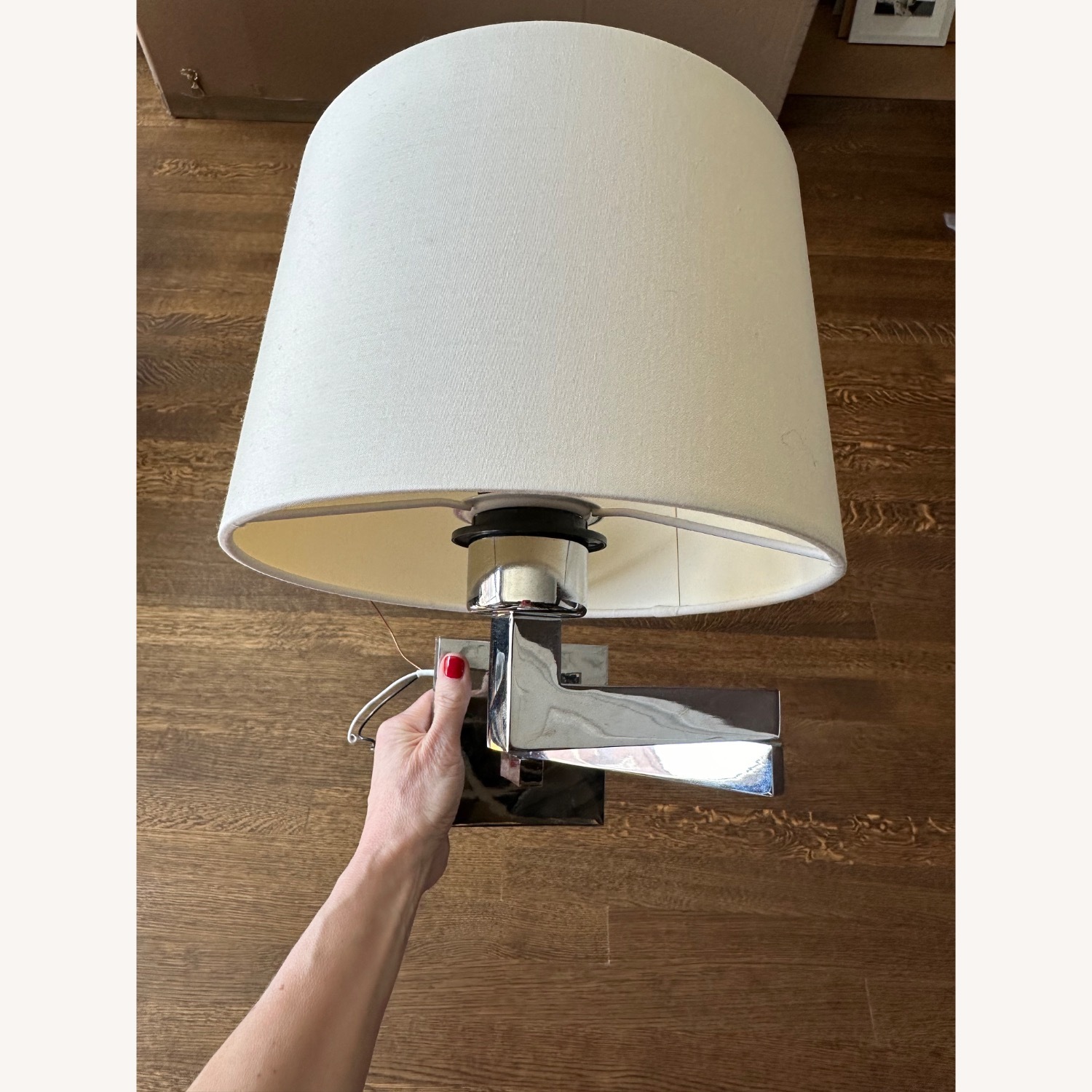 Designer Brushed Nickel Sconce With Linen Shade - image-3