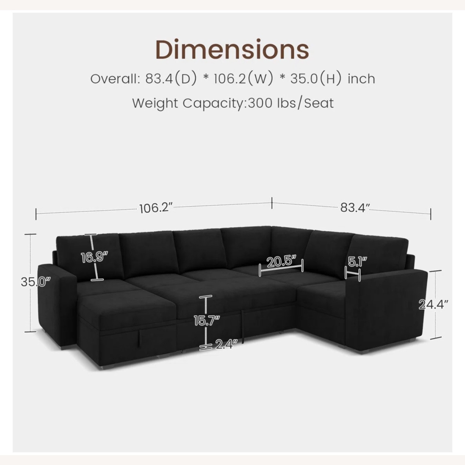 Niyona U Shaped Sleeper Sectional Modular Sofa Bed With Storage Chaise - image-4