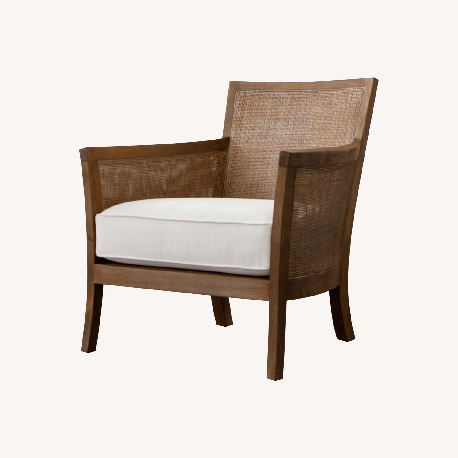 Crate & Barrel Blake Light Brown Rattan Accent Chair with Fabric Cushion - image-0