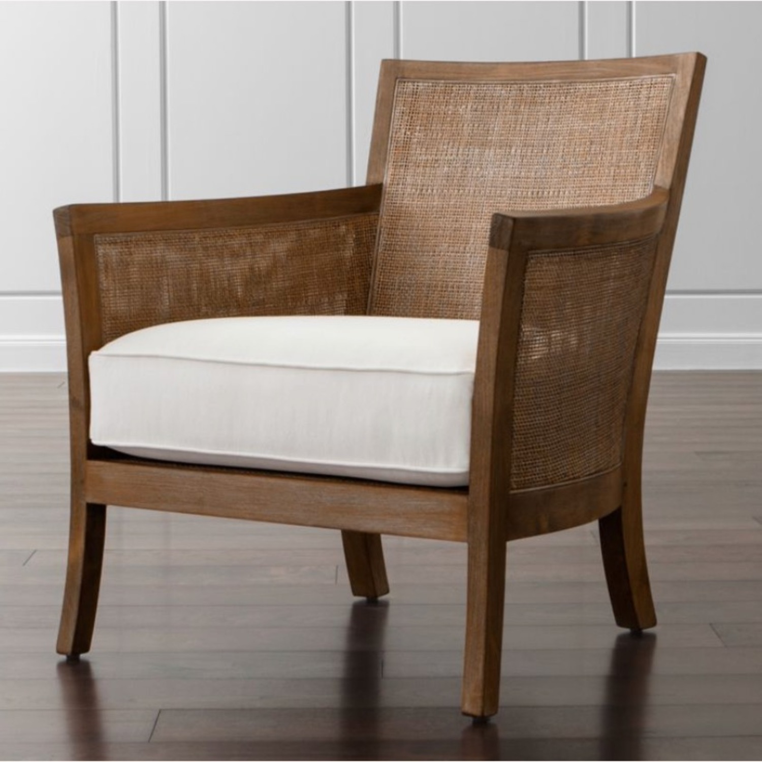 Crate & Barrel Blake Light Brown Rattan Accent Chair with Fabric Cushion - image-1