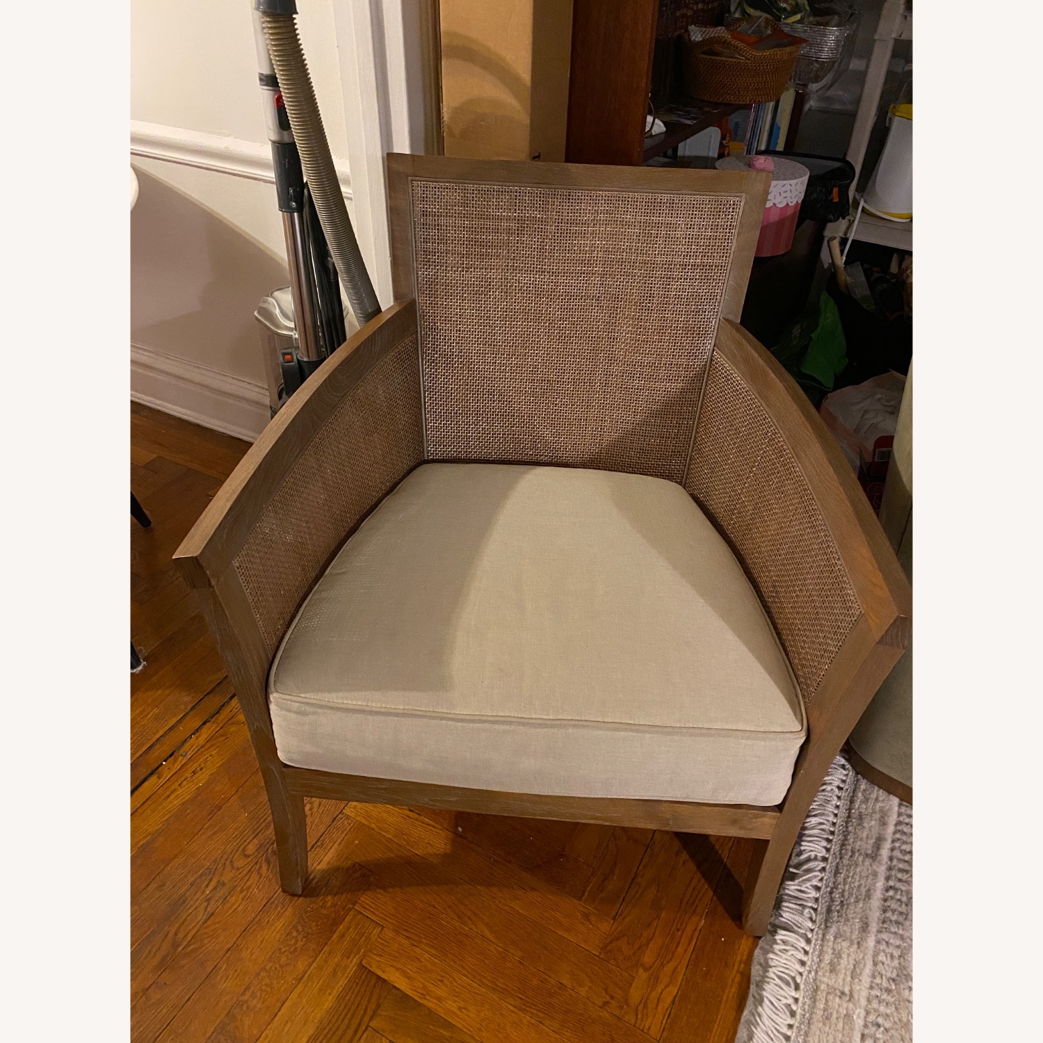Crate & Barrel Blake Light Brown Rattan Accent Chair with Fabric Cushion - image-2