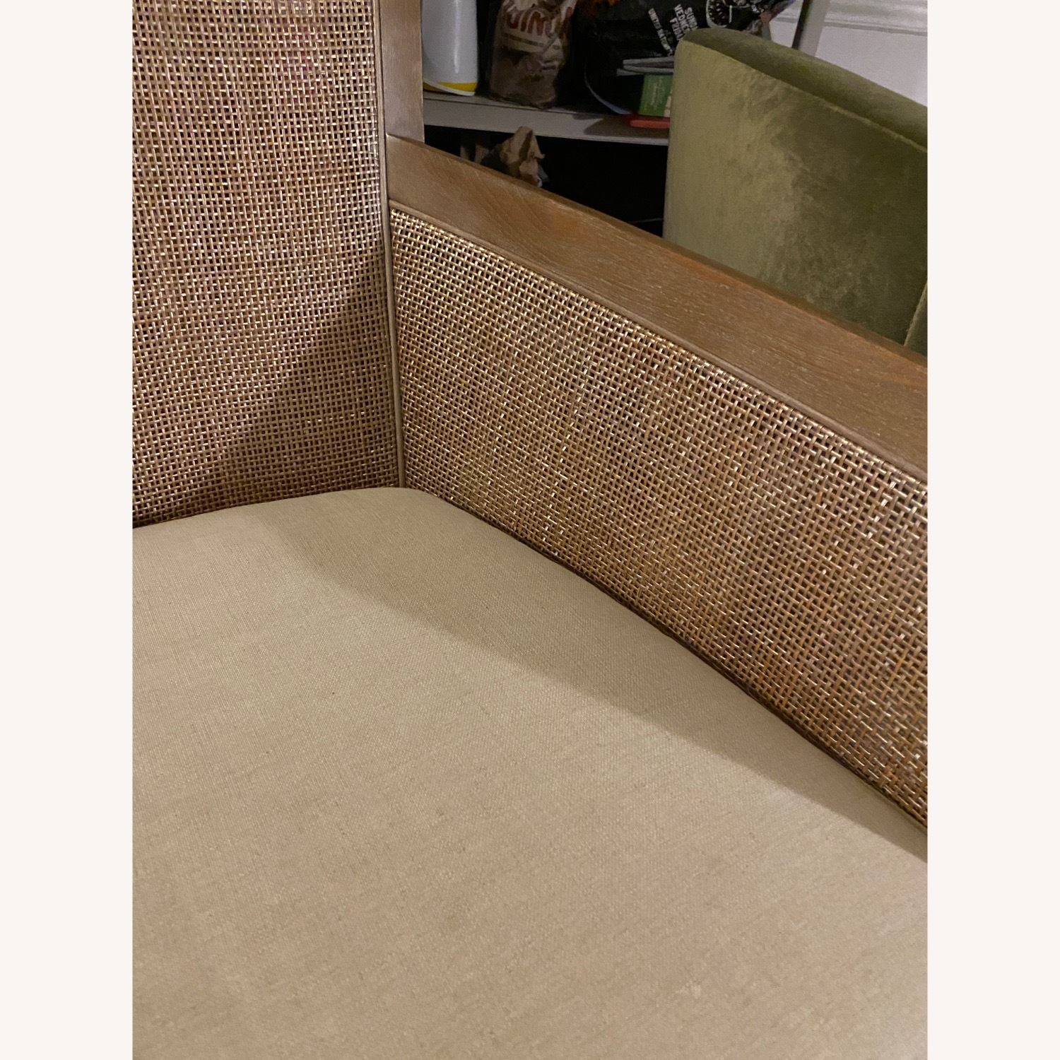 Crate & Barrel Blake Light Brown Rattan Accent Chair with Fabric Cushion - image-3