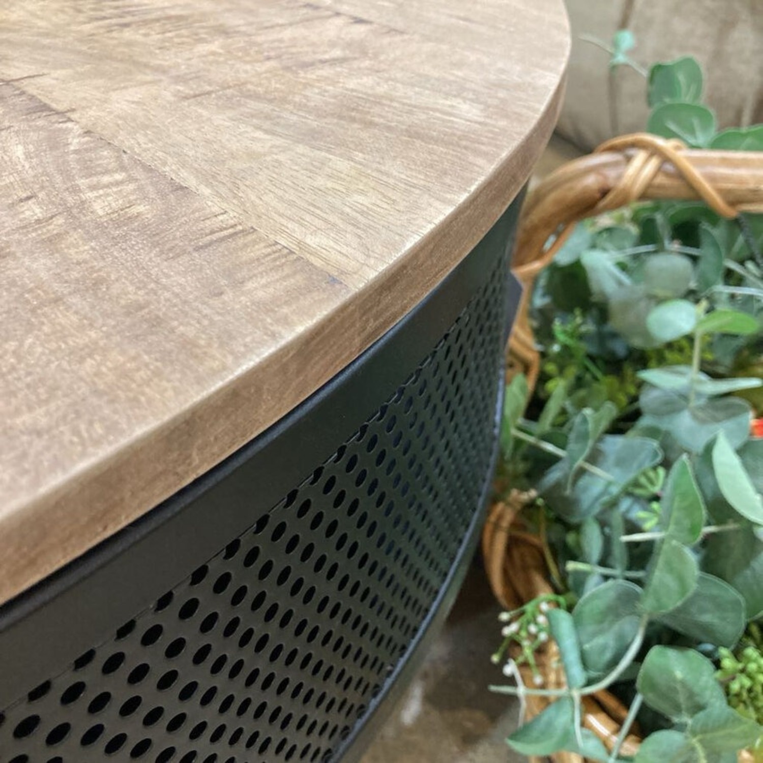 Villa2 Industrial Round Wood & Metal Coffee Table - image-5