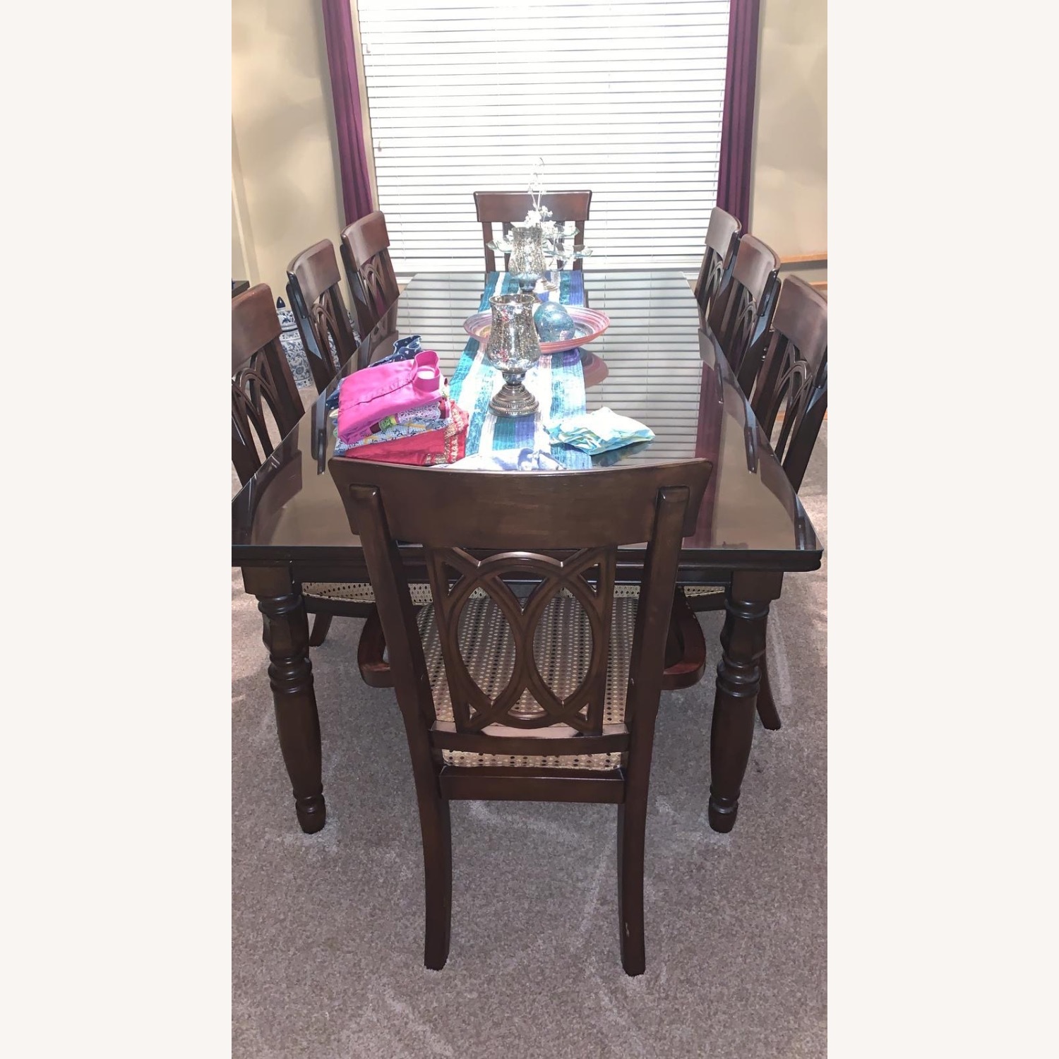 Wood Dining Table with 8 Chairs - image-1