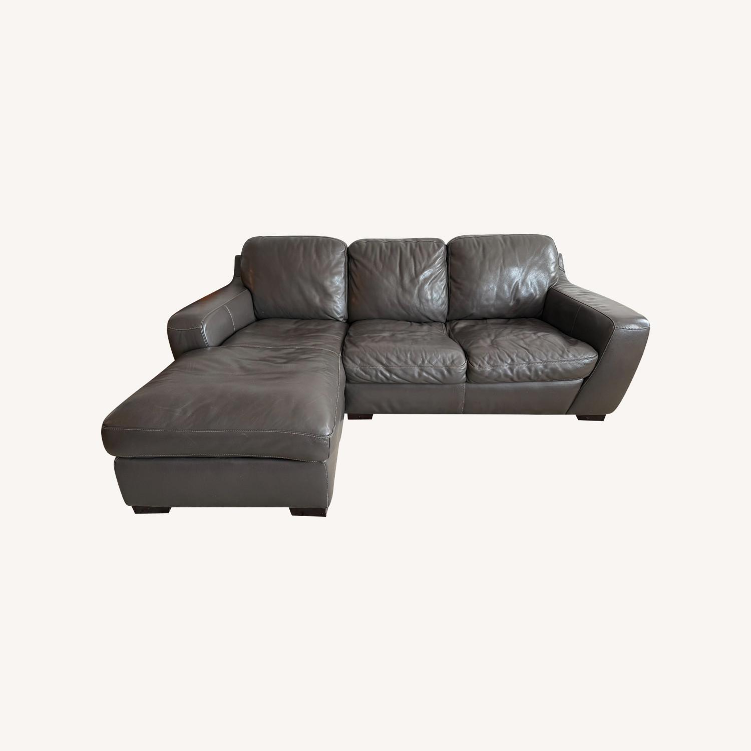Grey Left Facing Leather Chaise Sectional Sofa - image-0