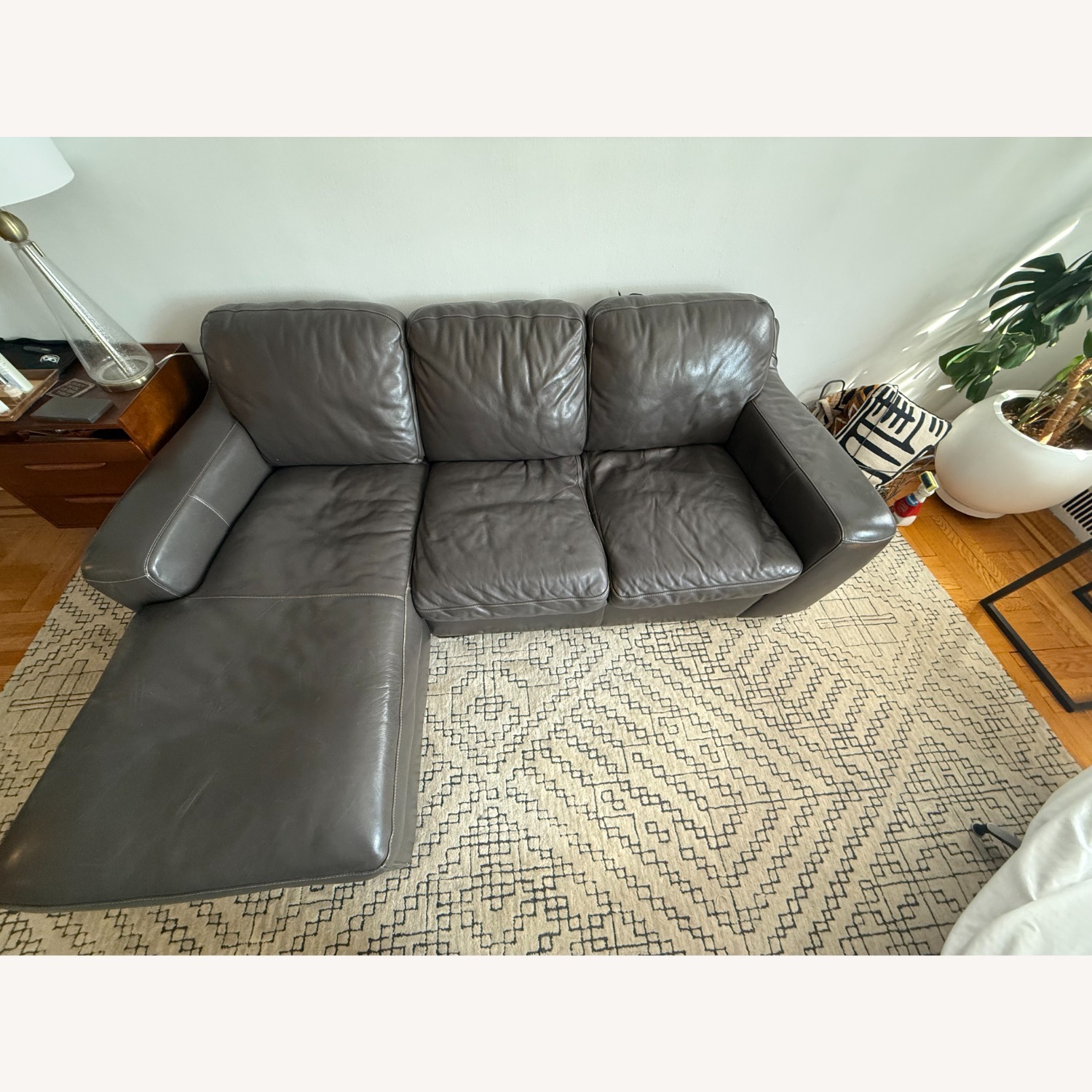 Grey Left Facing Leather Chaise Sectional Sofa - image-5
