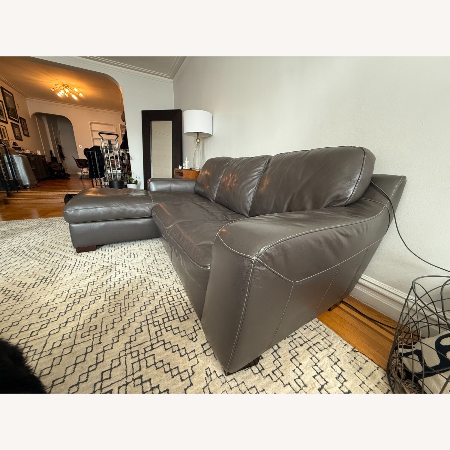 Grey Left Facing Leather Chaise Sectional Sofa - image-4