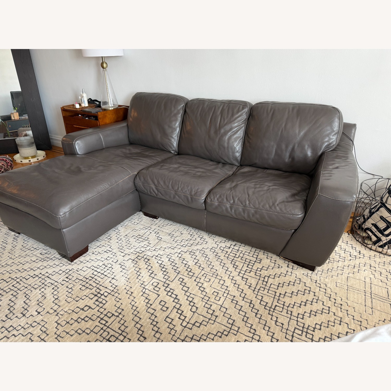 Grey Left Facing Leather Chaise Sectional Sofa - image-6