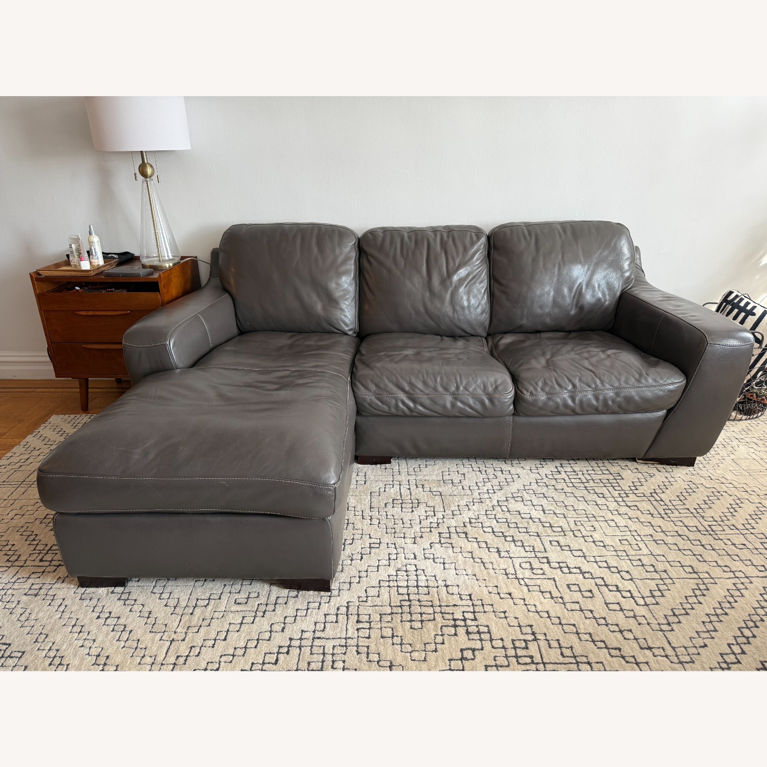 Grey Left Facing Leather Chaise Sectional Sofa - image-1