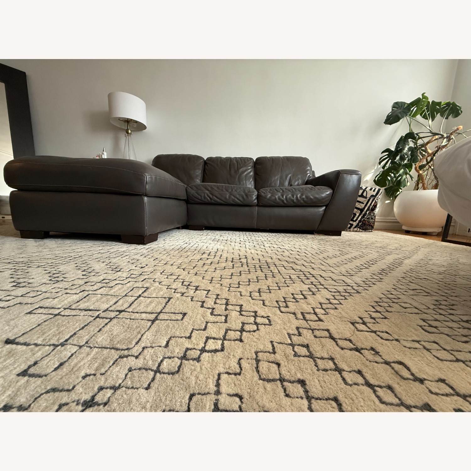 Grey Left Facing Leather Chaise Sectional Sofa - image-3