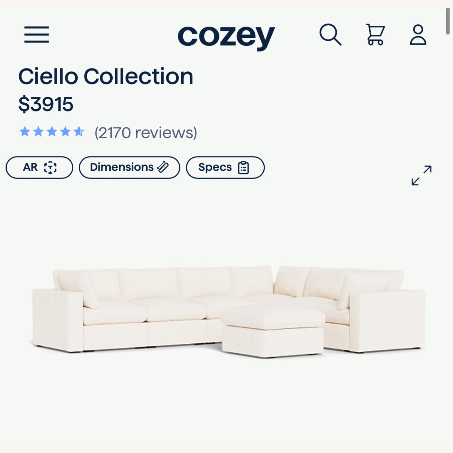 Cozey Ciello Collection Opal White Sectional - image-1