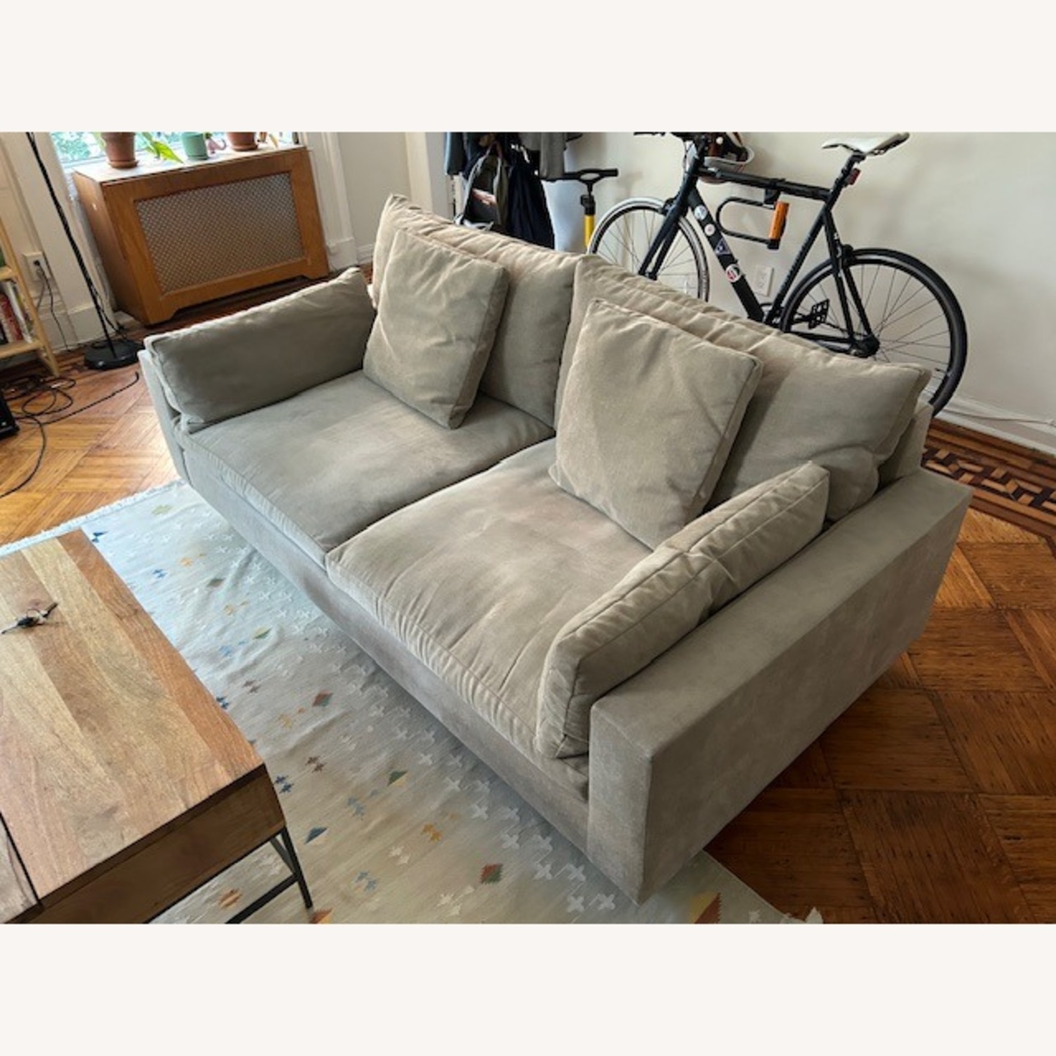 West Elm 82" Harmony Sofa Light Taupe, Velvet - image-2