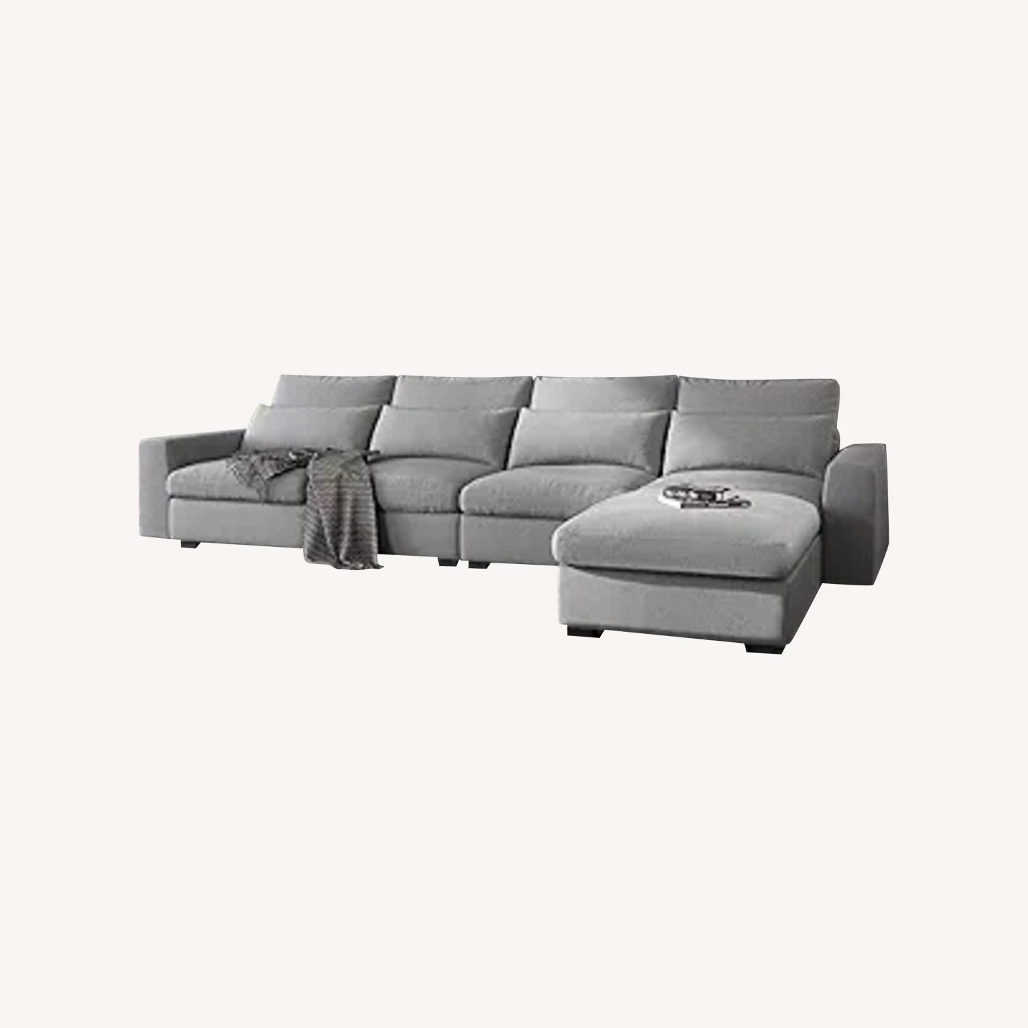 Amazon kevinplus Light Gray Linen 3+ Piece Sectional - image-0