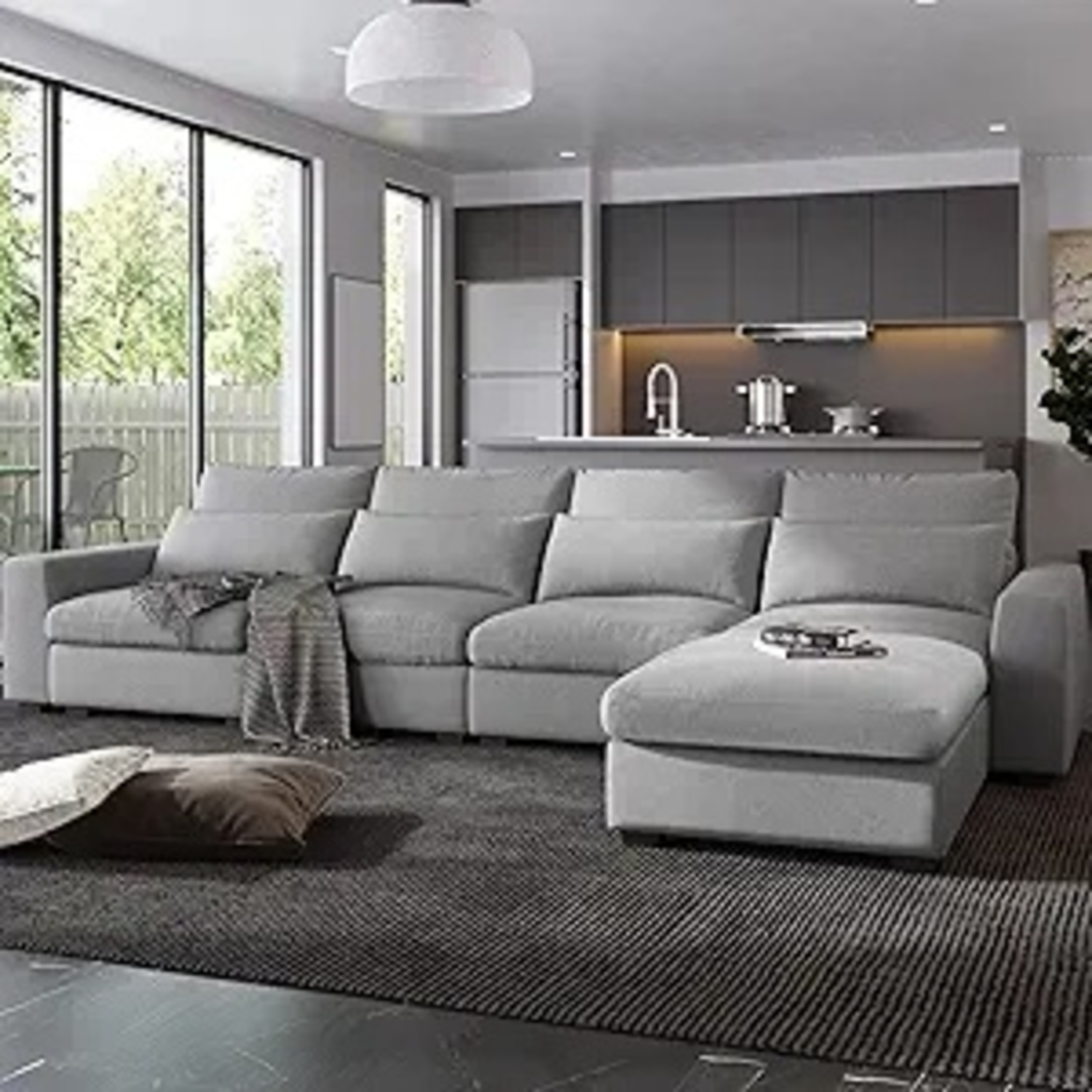 Amazon kevinplus Light Gray Linen 3+ Piece Sectional - image-8
