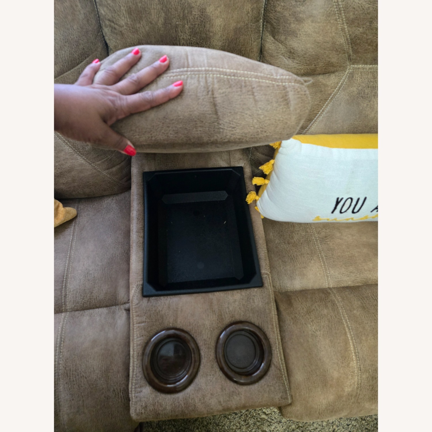 Light Brown Fabric Lay Flat Loveseat with storage  - image-4