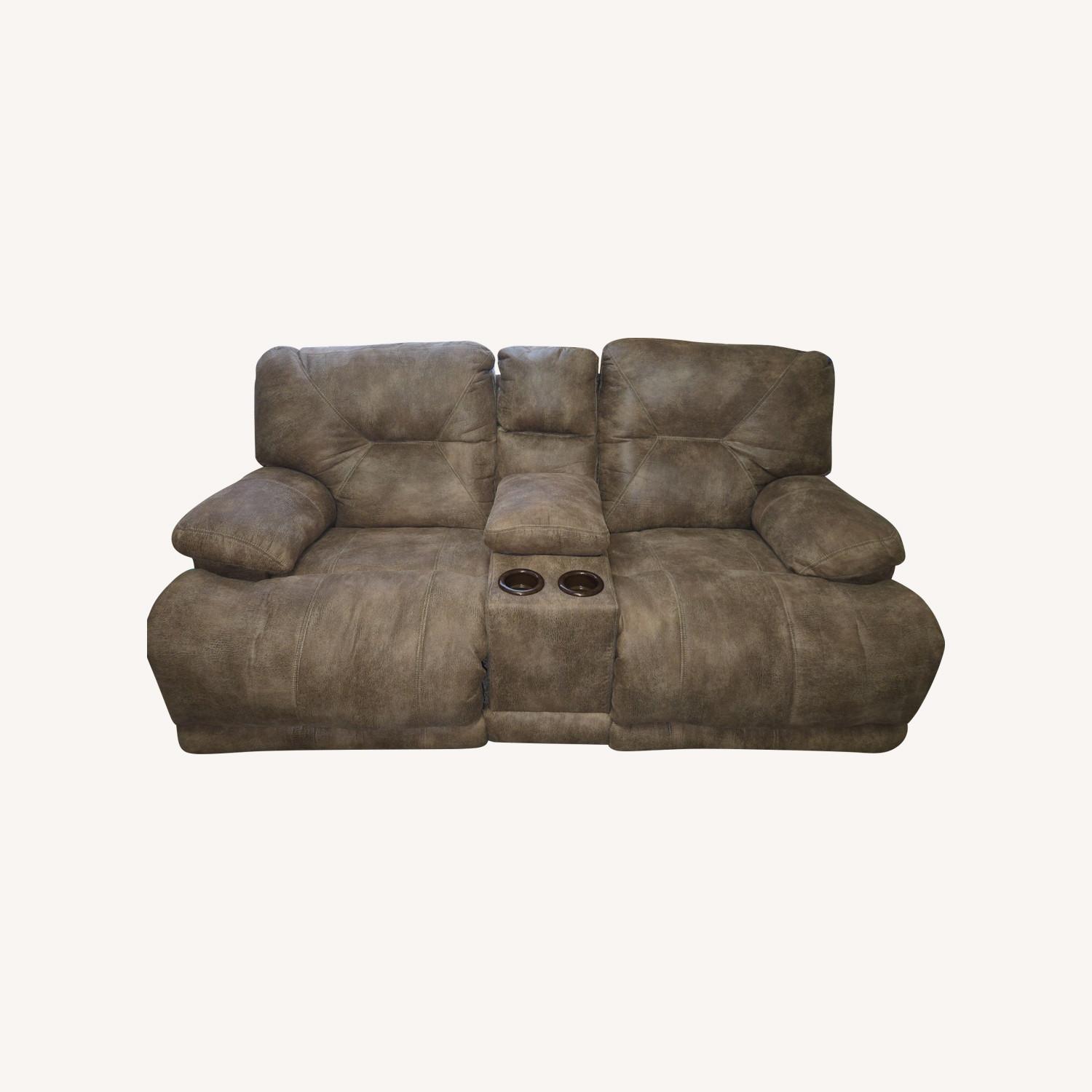Light Brown Fabric Lay Flat Loveseat with storage  - image-0