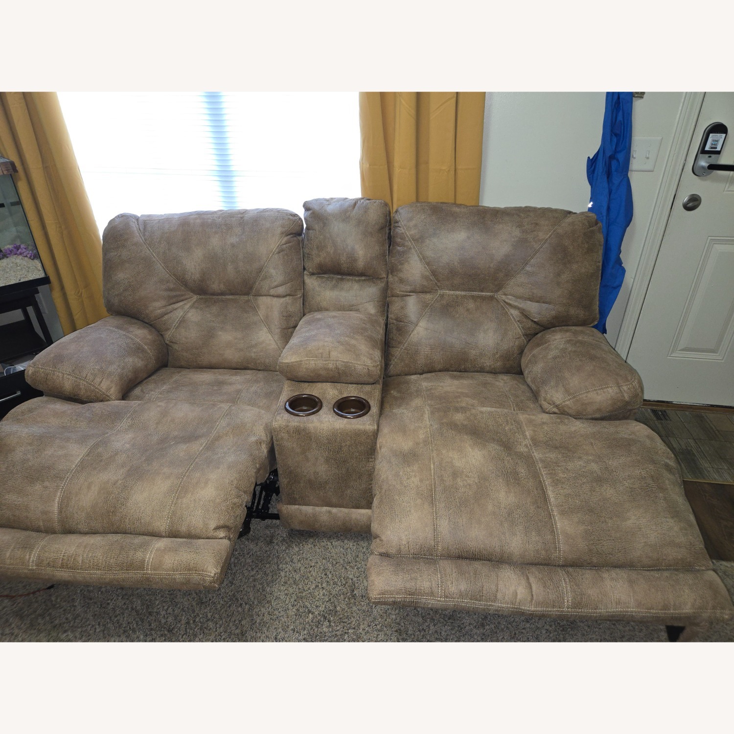 Light Brown Fabric Lay Flat Loveseat with storage  - image-2