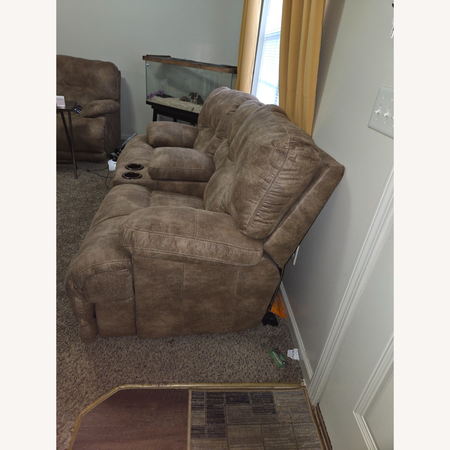 Light Brown Fabric Lay Flat Loveseat with storage  - image-3