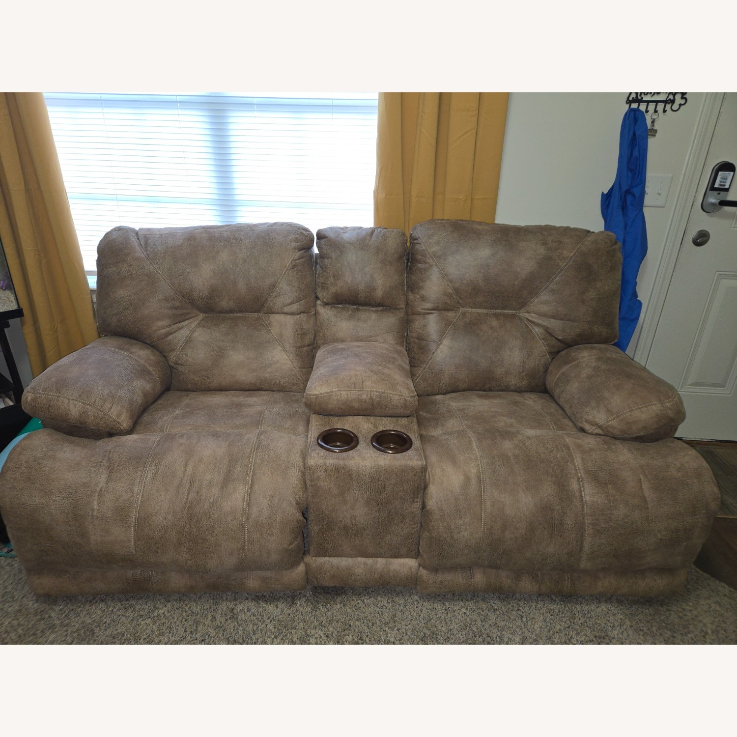 Light Brown Fabric Lay Flat Loveseat with storage  - image-1
