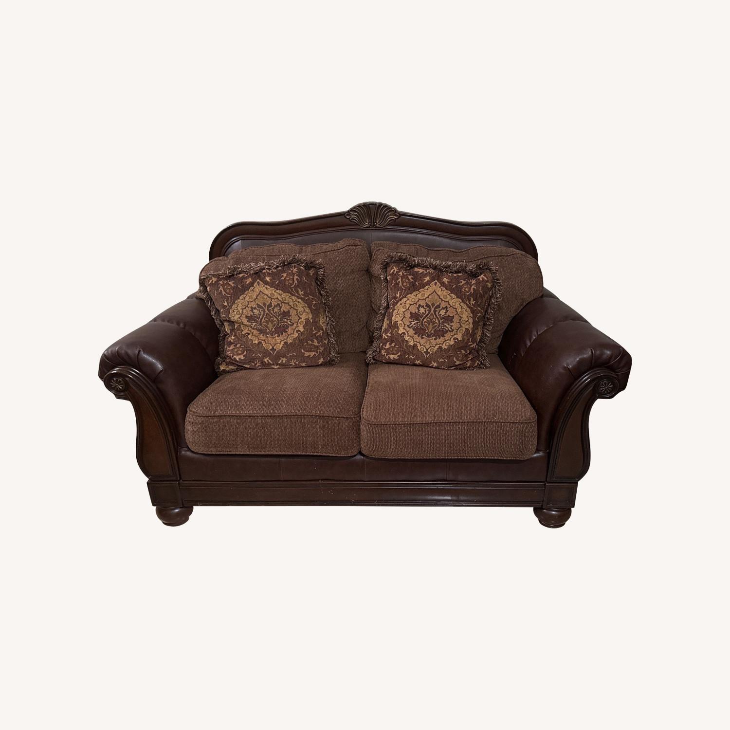 Ashley Furniture Dark Brown Fabric 2 Seater Sofa - image-0