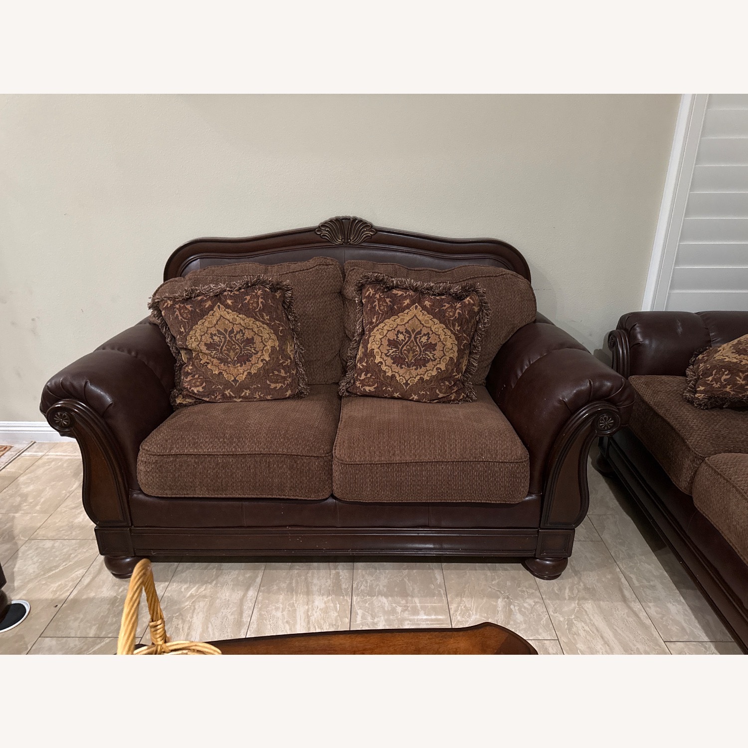 Ashley Furniture Dark Brown Fabric 2 Seater Sofa - image-1